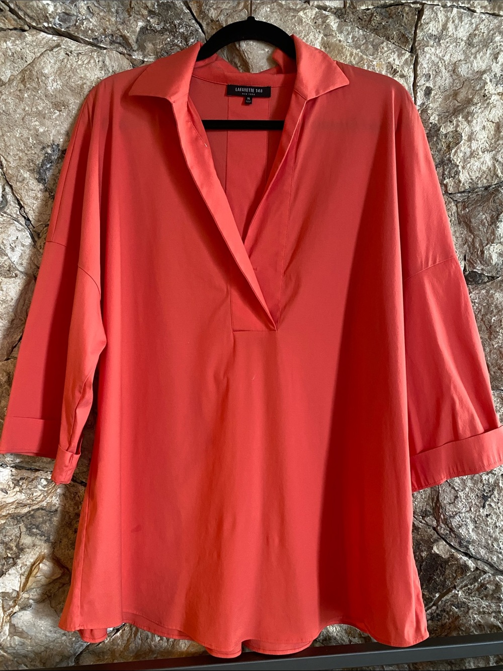 Lafayette 148 salmon/orange collared top-Sz XL